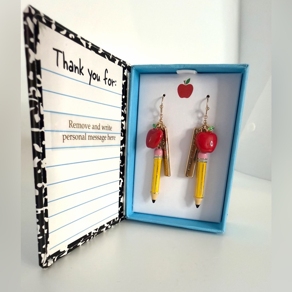 Apple & Pencil Earrings in Gift Box - Teacher Appreciation Gift - Picture 2 of 10